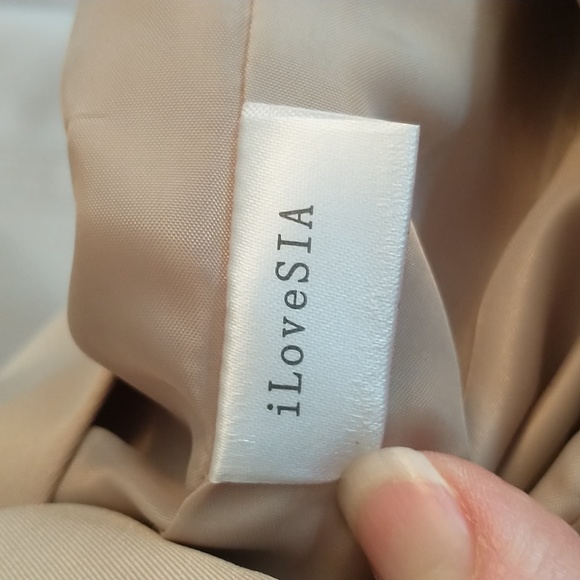 I Love SIA Trench Coat w/Tie Belt Tan Double Breasted 3/4 Sleeves Pockets XL - Picture 8 of 9